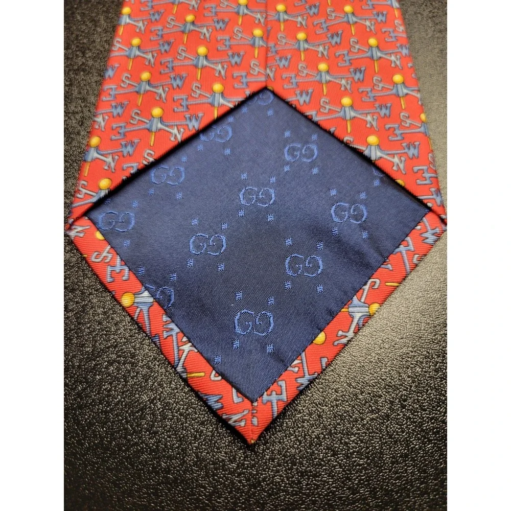 Gucci Men's Necktie Red Weather Vane Silk 3.75